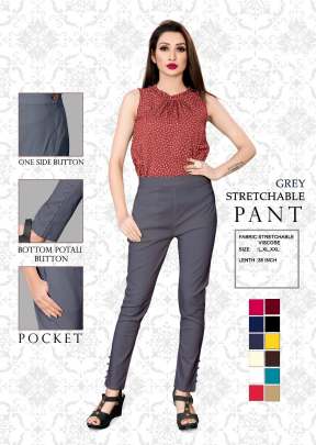 Designer Stretchable Viscose Pants Grey Color