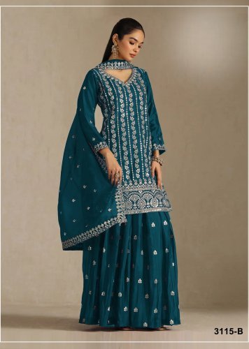 Designer Suit DN 3115 Beautiful Embroidery And Timeless Elegance For Every Special Occasion Palazzo Suit Teal Blue Color
