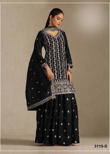 Designer Suit DN 3115 Beautiful Embroidery And Timeless Elegance For Every Special Occasion Palazzo Suit Black Color