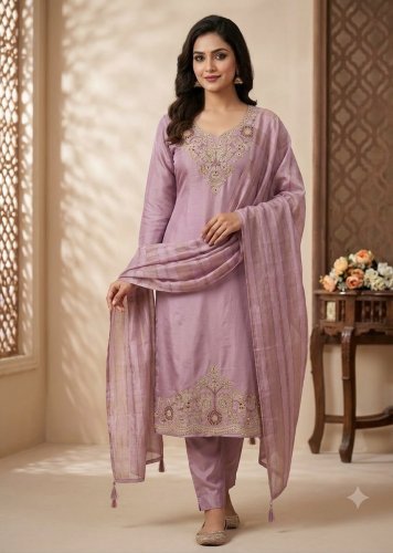  Designers Kurti Pent Dupatta Set Glass Roman Silk with Beautiful Embroidery Sequence Work Pink Color LFH VT DN 2613