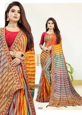Dilruba Laheriya With Fancy Border Moss Chiffon Saree Multi Color DN 1002