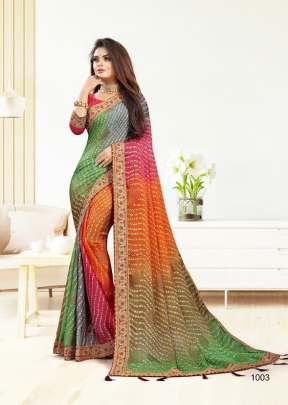 Dilruba Laheriya With Fancy Border Moss Chiffon Saree Multi Color DN 1003