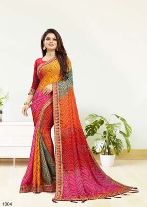 Dilruba Laheriya With Fancy Border Moss Chiffon Saree Multi Color DN 1004