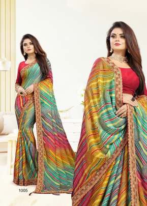 Dilruba Laheriya With Fancy Border Moss Chiffon Saree Multi Color DN 1005