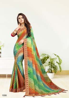 Dilruba Laheriya With Fancy Border Moss Chiffon Saree Multi Color DN 1006