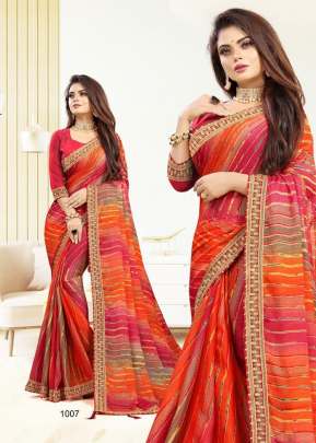 Dilruba Laheriya With Fancy Border Moss Chiffon Saree Multi Color DN 1007