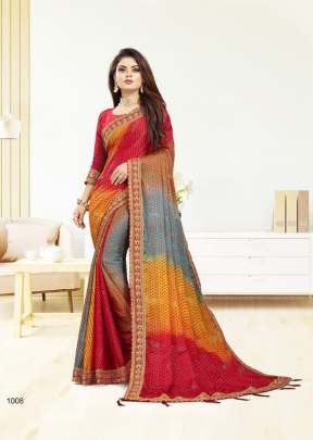 Dilruba Laheriya With Fancy Border Moss Chiffon Saree Multi Color DN 1008