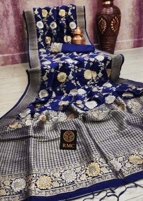 Dolphin Pure Dola Silk Fabric Ethnic Designer Silk Saree Royal Blue Color