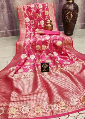 Dolphin Pure Dola Silk Fabric Ethnic Designer Silk Saree Pink Color