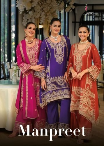 Eba Lifestyle Manpreet Chinon Silk With Embroidery Work Designer Salwar Kameez