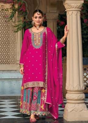 Eba Lifestyle Mohini Palazzo Suits Heavy Chinon With Embroidery Multi And 5 mm Mat Sequence Work Rani Pink Color DN 1806
