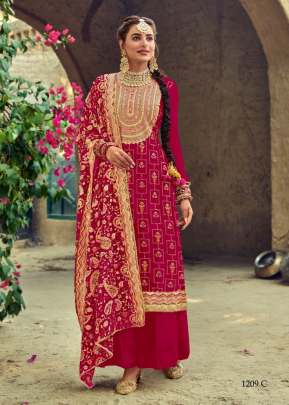 Eba Lifestyle Satrangi Foux Georgette Embroidered Punjabi Suit Dark Pink Color DN 1209