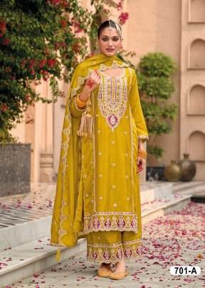 Eba Lifestyle Superhit Launch Designer Palazzo Suits In Pure Airtex Chinon With Embroidery Yellow Color DN 701