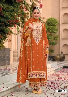 Eba Lifestyle Superhit Launch Designer Palazzo Suits In Pure Airtex Chinon With Embroidery Orange Color DN 701