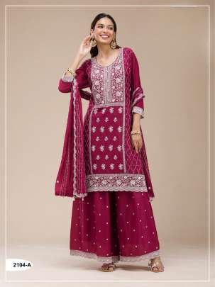 Elegant Festive Faux Georgette Heavy Embroidery Sequence Work Palazzo Suit Rani Pink Color DN 2104