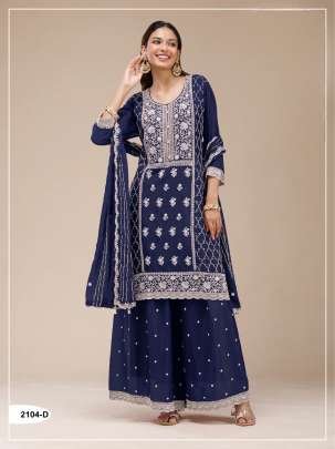 Elegant Festive Faux Georgette Heavy Embroidery Sequence Work Palazzo Suit Nevy Blue Color DN 2104