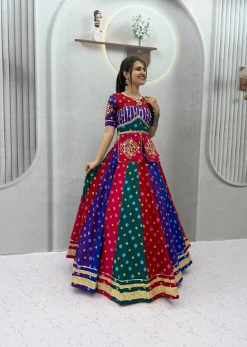 Ethnic Vintage Chaniya Choli With Intricate Gamthi And Ribbon Work Navratri Lehenga Choli Multi Color DN 346