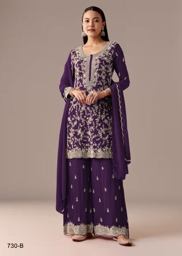 Exclusive Blooming Georgette With Heavy Embroidered Thread And Sequence Work Palazzo Suit DN 730 Purple Color