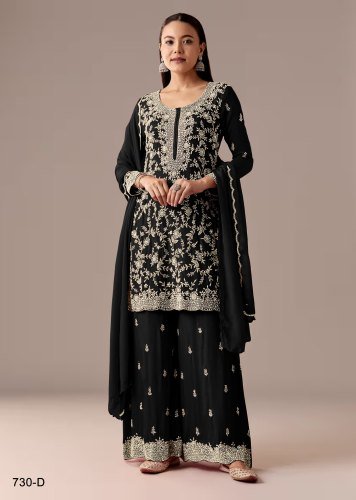 Exclusive Blooming Georgette With Heavy Embroidered Thread And Sequence Work Palazzo Suit DN 730 Black Color