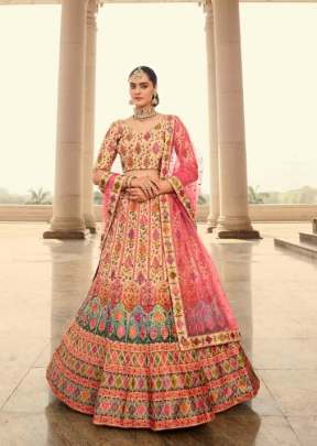 Exclusive Designer Art Silk Embroidered Semi Stitched Lehenga Choli Beige  Pink Color DN 2031