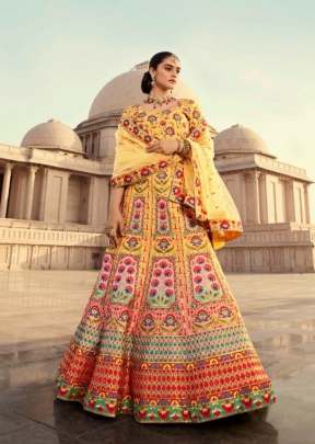 Exclusive Designer Art Silk Embroidered Semi Stitched Lehenga Choli Yellow Color DN 2033