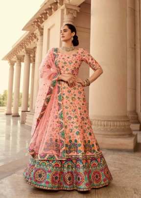 Exclusive Designer Art Silk Embroidered Semi Stitched Lehenga Choli Peach Color DN 2034