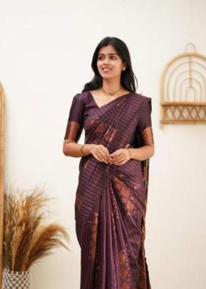 Exclusive Designer Lichi Silk With Rich Pallu Jacquard Saree Chocolate Color KP DN 5011