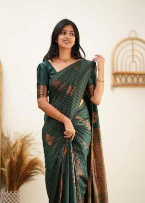 Exclusive Designer Lichi Silk With Rich Pallu Jacquard Saree Green Color KP DN 5011