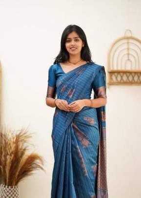 Exclusive Designer Lichi Silk With Rich Pallu Jacquard Saree Blue Color KP DN 5011