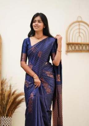 Exclusive Designer Lichi Silk With Rich Pallu Jacquard Saree Nevy Blue Color KP DN 5011