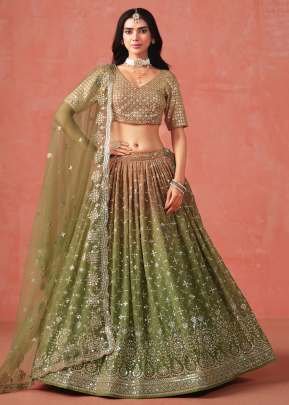Exclusive Designer Wedding Lehenga Choli Georgette Zari and Multiple Sequence With Embroidery Work Mehndi Color 
