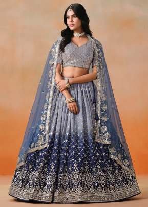 Exclusive Designer Wedding Lehenga Choli Georgette Zari and Multiple Sequence With Embroidery Work Nevy Blue Color 
