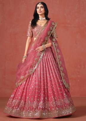 Exclusive Designer Wedding Lehenga Choli Georgette Zari and Multiple Sequence With Embroidery Work Peach Color 