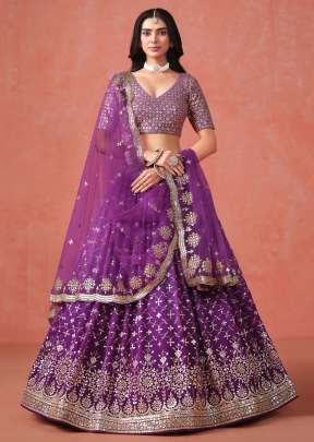 Exclusive Designer Wedding Lehenga Choli Georgette Zari and Multiple Sequence With Embroidery Work Purple Color 
