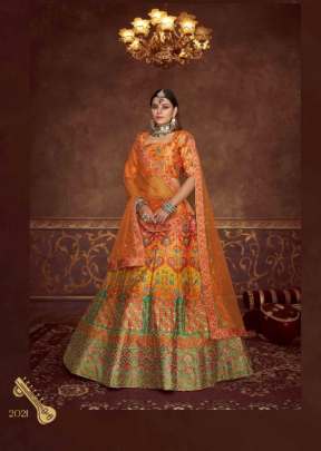 Exclusive Embroidered Art Silk Semi Stitched Lehenga Choli Orange Color DN 2021