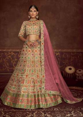 Exclusive Embroidered Art Silk Semi Stitched Lehenga Choli Beige Pink Color DN 2025