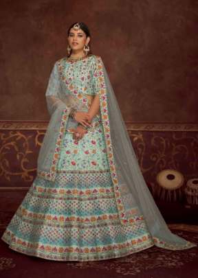 Exclusive Embroidered Art Silk Semi Stitched Lehenga Choli Sky Color DN 2026