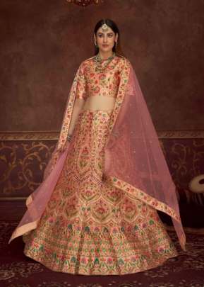 Exclusive Embroidered Art Silk Semi Stitched Lehenga Choli Peach Pink Color DN 2027