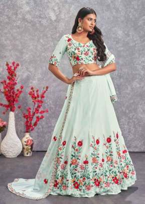 Exclusive Embroidered Georgette Semi Stitched Lehenga Choli Green Color DN 2252