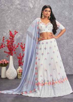 Exclusive Embroidered Georgette Semi Stitched Lehenga Choli White Color DN 2253