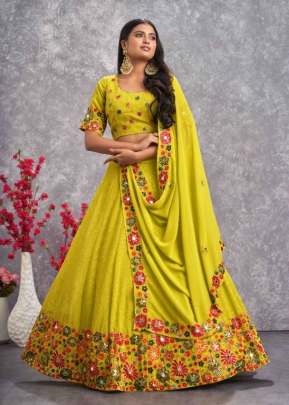 Exclusive Embroidered Georgette Semi Stitched Lehenga Choli Floracance Green Color DN 2255