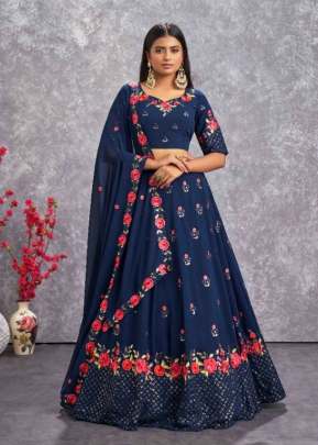 Exclusive Embroidered Georgette Semi Stitched Lehenga Choli Teal Blue Color DN 2257