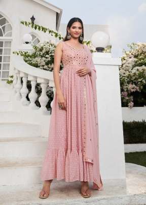 Exclusive Embroidered Georgette Stitched Designer Nayra Cut Suits Pink Color DN 4873