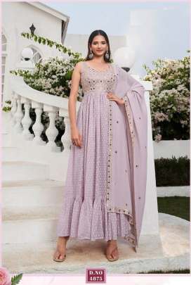 Exclusive Embroidered Georgette Stitched Designer Nayra Cut Suits Dusty Lavender Color DN 4875