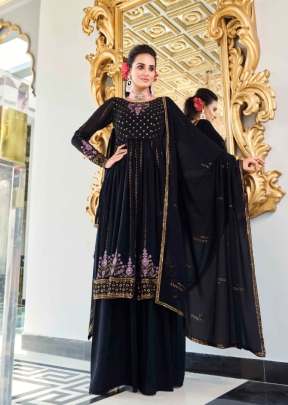 Exclusive Embroidered Readymade Georgette Thread Work With Sequence And Embroidered Palazzo Suit Dark Blue Color DN 4931