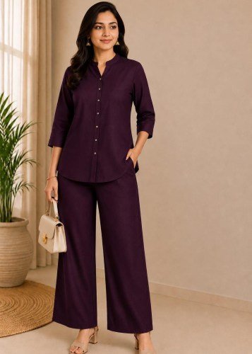 Exclusive Fancy Maitri Designer Cotton Bys Cord Set  Dark Purple Color 