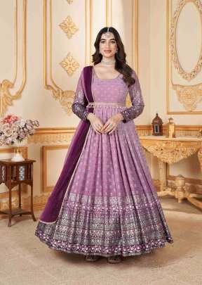 Exclusive Foil Printed Faux Georgette Anarkali Gown With Dupatta Magenta Pink Color DN 5012