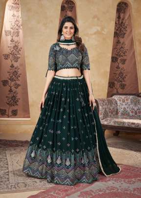 Exclusive Foil Printed Full Stitched Lehenga Choli Green Color DN 2401 
