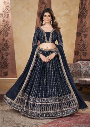 Exclusive Foil Printed Full Stitched Lehenga Choli Nevy Blue Color DN 2403