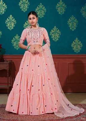 Exclusive Girly Look Embroidered Designer Lehenga Choli Peach Color DN 1671